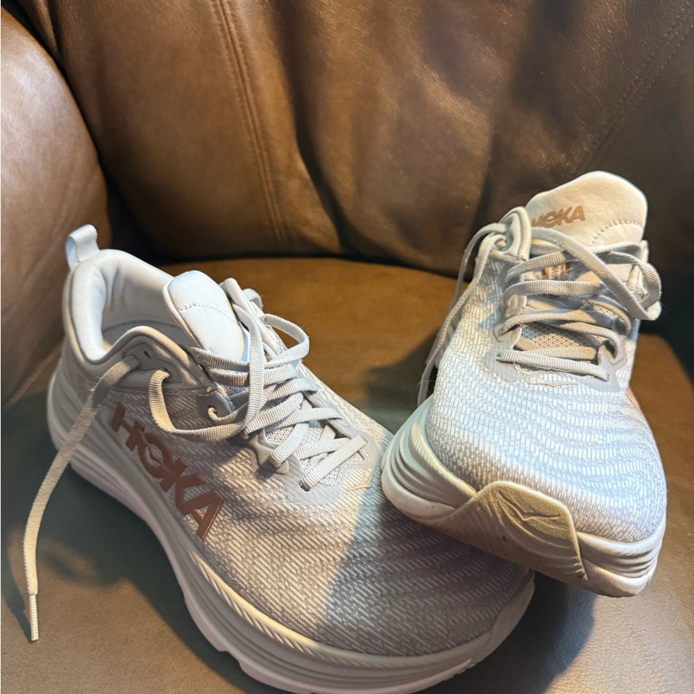 Hoka Women's Light Grey and White Athletic Shoes